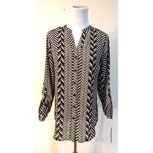 New Zac & Rachel sz S Shirt buttons black & off white design ls top 2178
